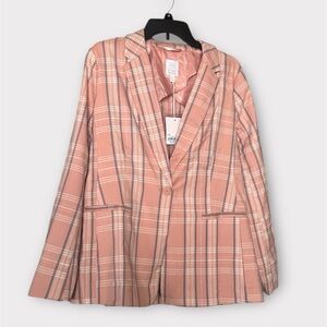 LC Lauren Conrad Peach Plaid Blazer